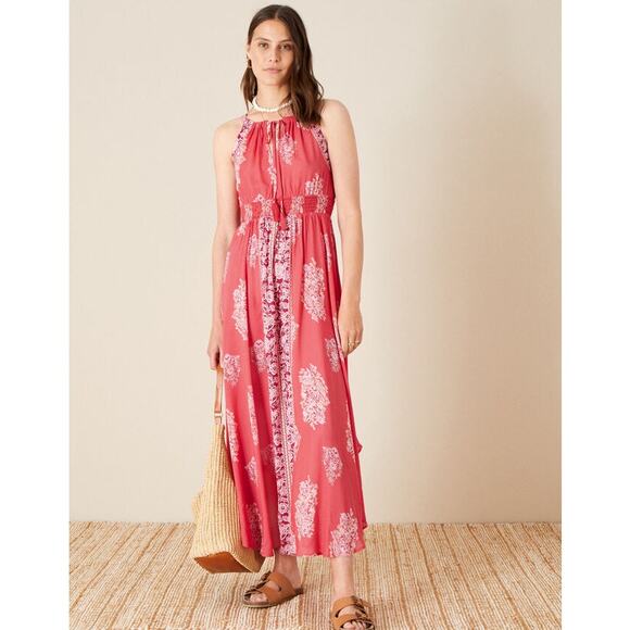 Monsoon Dresses & Skirts - NEW Monsoon Beach Boho Floral Print Maxi Dress Red Pink Coral Flowy Sleeveless